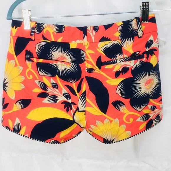 J. Crew Hawaiian Floral Peach Blue Shorts W/Trim - Picture 2 of 13